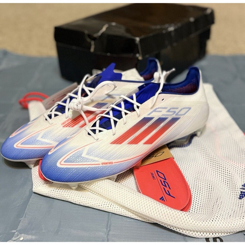 NIB Adidas F50 Elite SG Metal Soccer Cleats White Red Blue with Insoles and Bag
